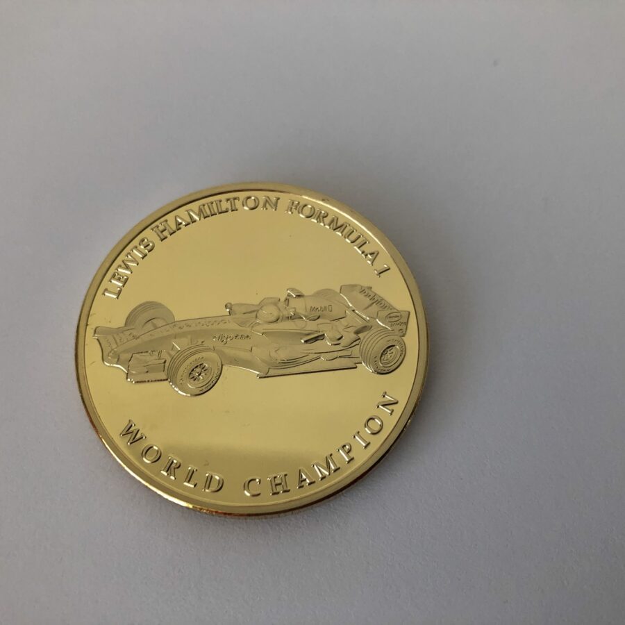 Lewis Hamilton 1 oz Gold Plated Commemorative F1 Medal from 2014 Formula 1 Memorabilia