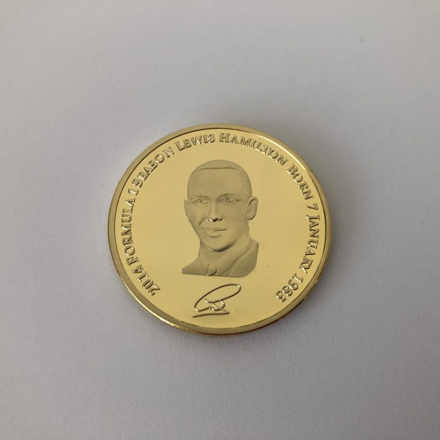Lewis Hamilton 1 oz Gold Plated Commemorative F1 Medal from 2014 Formula 1 Memorabilia