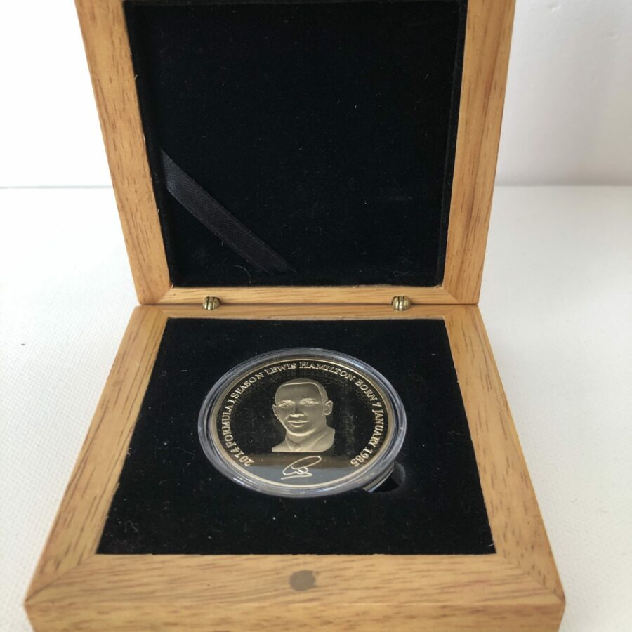 Lewis Hamilton 1 oz Gold Plated Commemorative F1 Medal from 2014 Formula 1 Memorabilia