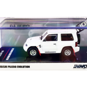 Mitsubishi Pajero Evolution RHD (Right Hand Drive) White with Extra Wheels 1/64 Diecast Model Car by Inno Models Sports Car Racing Gifts by Diecast Mania