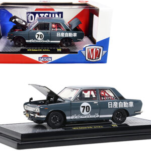 1970 Datsun 510 #70 Dark Blue with White Stripes and Graphics Limited Edition to 7000 pieces Worldwide 1/24 Diecast Model Car by M2 Machines Automotive by Diecast Mania