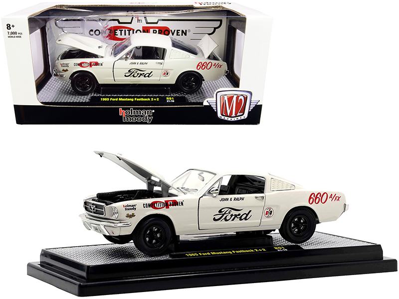 1965 Ford Mustang Fastback 2+2 "Holman Moody" Wimbledon White Limited Edition to 7000 pieces Worldwide 1/24 Diecast Model Car by M2 Machines Automotive