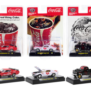 "Coca-Cola" Set of 3 pieces Release 9 Limited Edition to 9600 pieces Worldwide 1/64 Diecast Model Cars by M2 Machines Sports Car Racing Collectibles by Diecast Mania