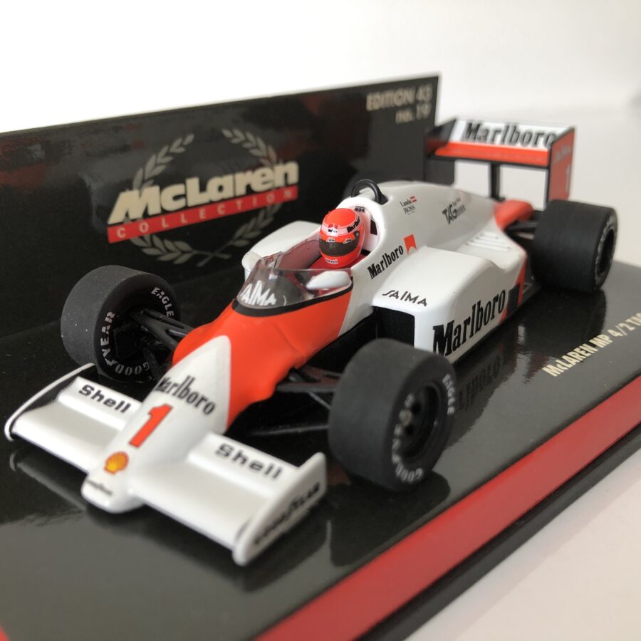 1985 Niki Lauda McLaren Tag Turbo MP4/2B Minichamps 1:43 Scale (Note: Card Plinth info is incorrect) Automotive