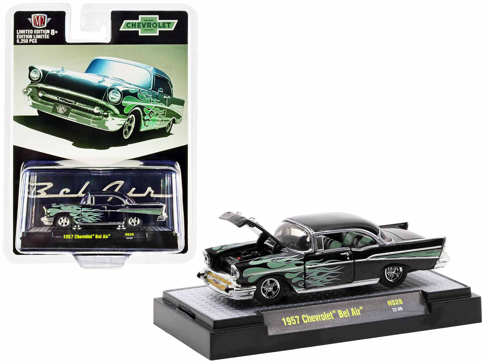 1957 Chevrolet Bel Air Black Metallic with Green Flames