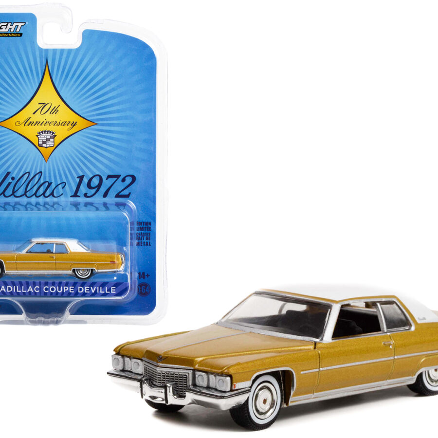 1972 Cadillac Coupe DeVille Gold Metallic with White Top "Cadillac 70th Anniversary" "Anniversary Collection" Series 14 1/64 Diecast Model Car by Greenlight Automotive