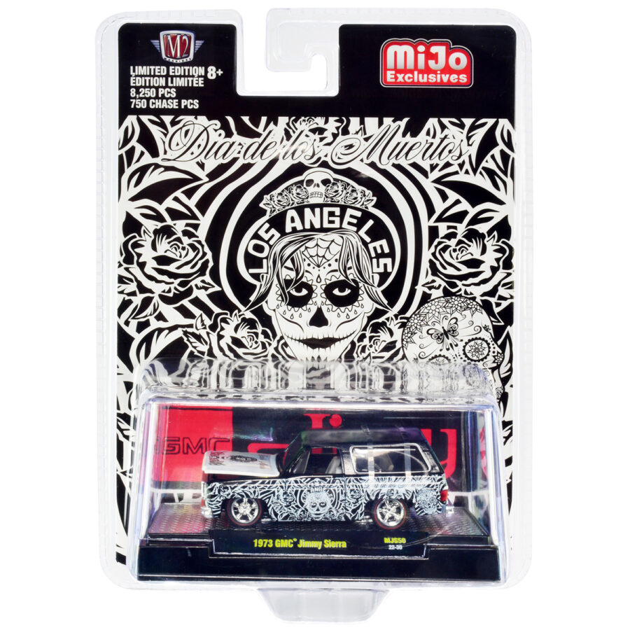 1973 GMC Jimmy Sierra Black with Graphics "Dia De Los Muertos - Los Angeles" (Day of the Dead) Limited Edition to 8250 pieces Worldwide 1/64 Diecast Model Car by M2 Machines Automotive