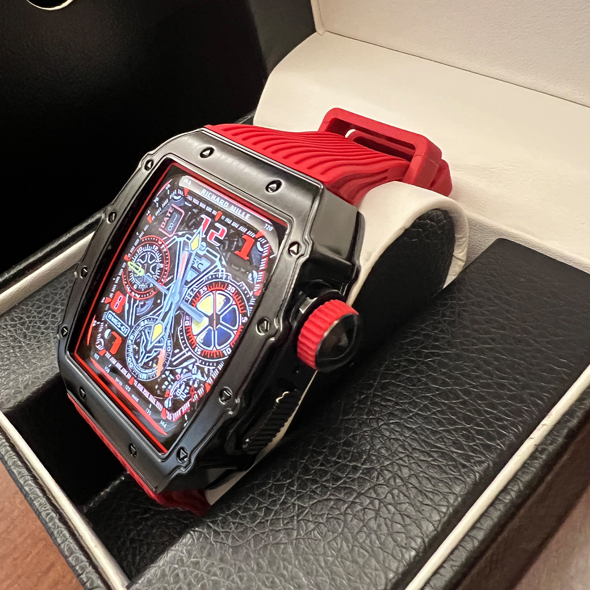 Red richard mille watch store
