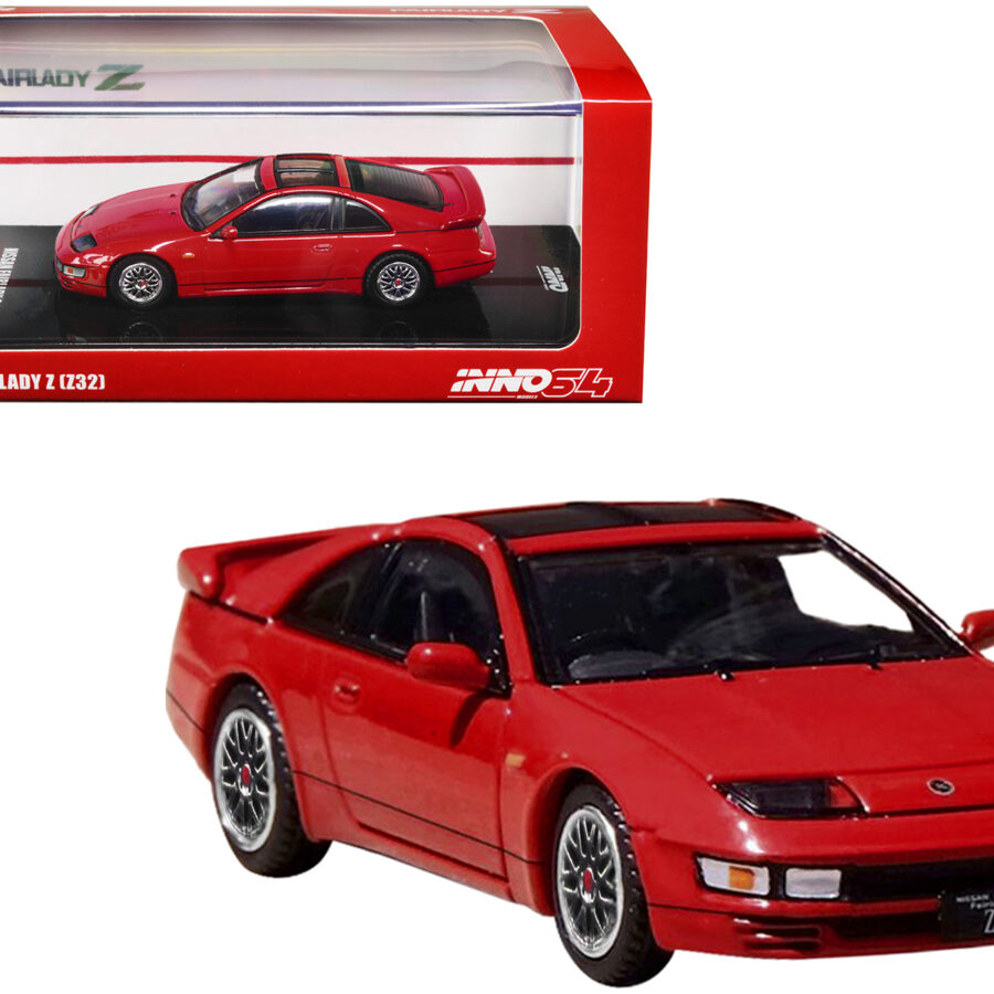 Nissan Fairlady Z (Z32) RHD (Right Hand Drive) Aztec Red with Sunroof and Extra Wheels 1/64 Diecast Model Car by Inno Models Automotive