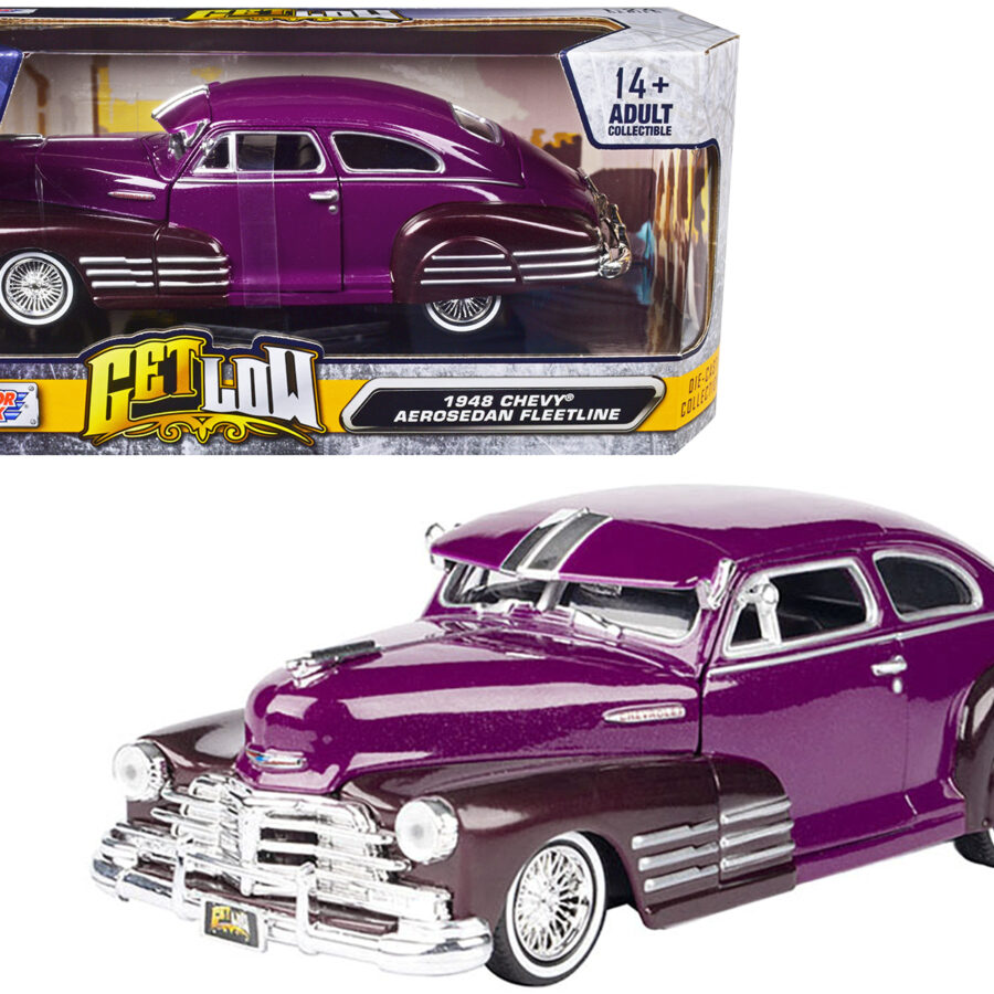 1948 Chevrolet Aerosedan Fleetside Lowrider Purple Metallic and Dark Purple Metallic Two-Tone "Get Low" Series 1/24 Diecast Model Car by Motormax Automotive