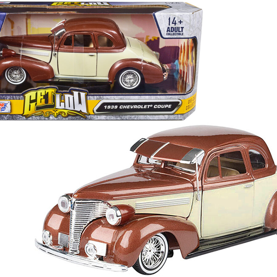 1939 Chevrolet Coupe Lowrider Beige and Brown Metallic "Get Low" Series 1/24 Diecast Model Car by Motormax Automotive