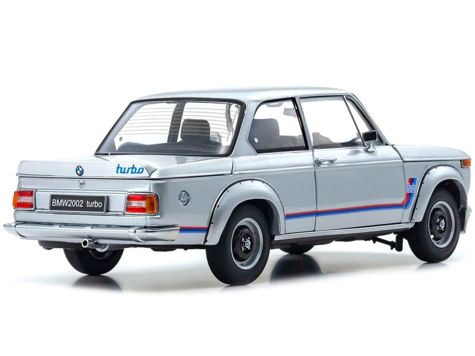 BMW 2002 Turbo Silver with Red and Blue Stripes 1/18 Diecast
