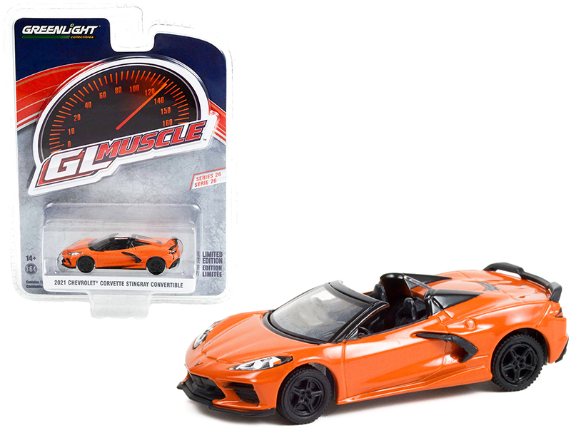 2021 Chevrolet Corvette Stingray Convertible Sebring Orange Metallic "Greenlight Muscle" Series 26 1/64 Diecast Model Car by Greenlight Automotive