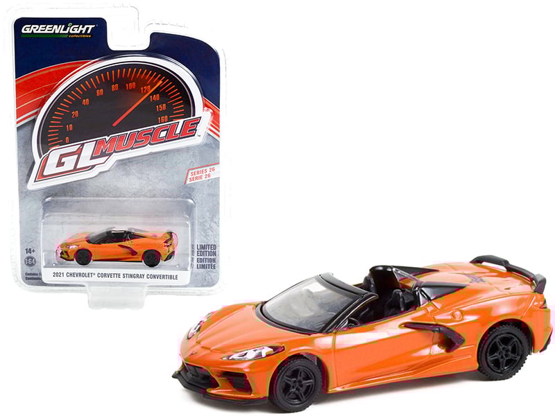 2021 Chevrolet Corvette Stingray Convertible Sebring Orange Metallic "Greenlight Muscle" Series 26 1/64 Diecast Model Car by Greenlight Automotive