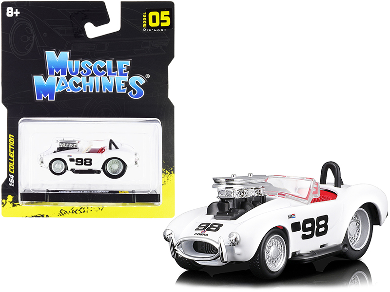 1964 Shelby Cobra #98 White with Red Interior 1/64 Diecast Model Car by Muscle Machines Automotive