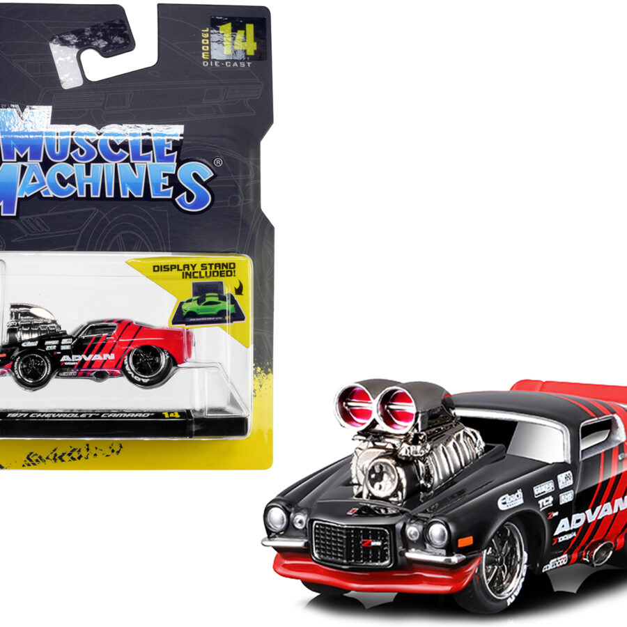 1971 Chevrolet Camaro Red and Black "Advan" 1/64 Diecast Model Car by Muscle Machines Automotive