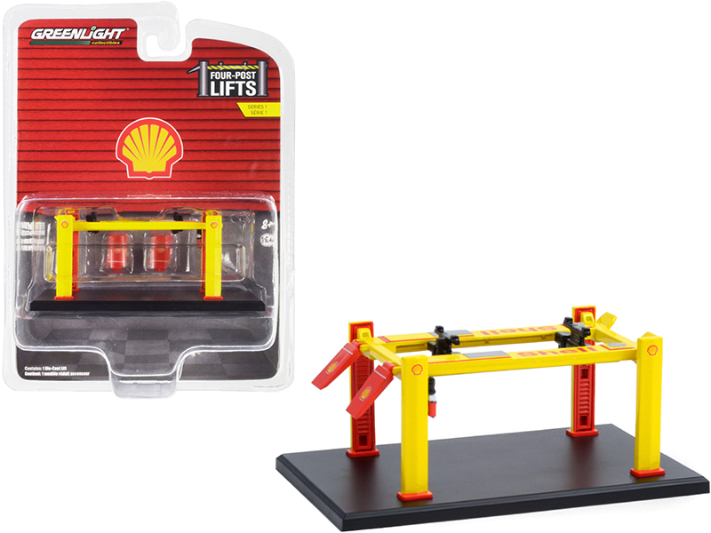 Adjustable Four-Post Lift "Shell Oil" Yellow "Four-Post Lifts" Series 1 1/64 Diecast Model by Greenlight Automotive