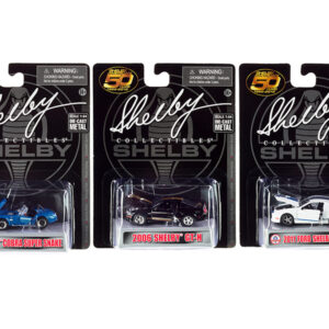 "Carroll Shelby 50th Anniversary" 3 piece Set 2022 Release 1/64 Diecast Model Cars by Shelby Collectibles Sports Car Racing Collectibles by Diecast Mania