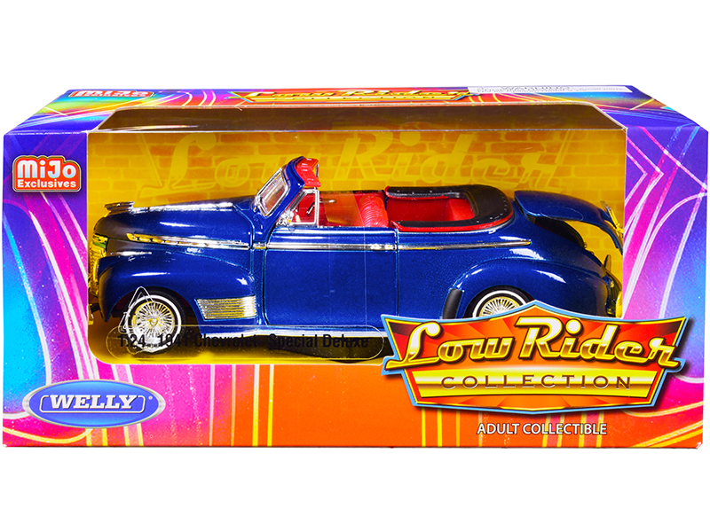 1941 Chevrolet Special Deluxe Convertible Candy Blue Metallic with Red Interior "Low Rider Collection" 1/24 Diecast Model Car by Welly Automotive
