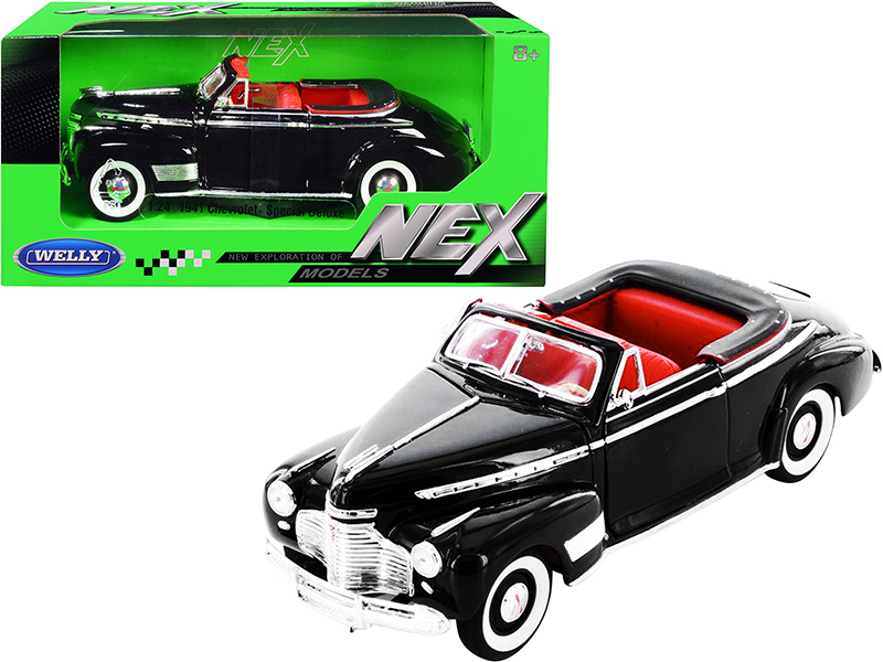 1941 Chevrolet Special Deluxe Convertible Black with Red Interior "NEX Models" 1/24 Diecast Model Car by Welly Automotive