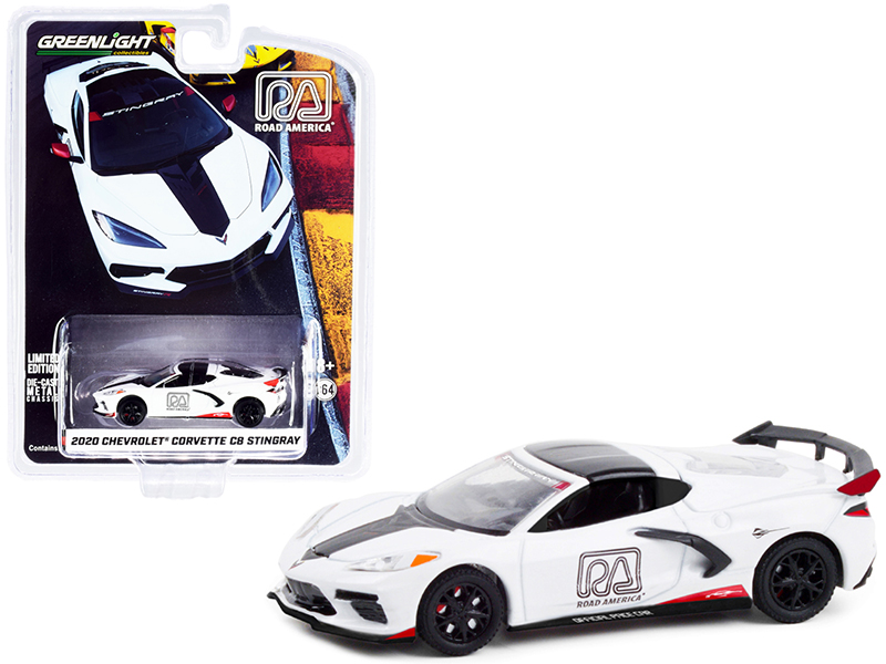 2020 Chevrolet Corvette C8 Stingray White and Black "Road America Official Pace Car" "Hobby Exclusive" 1/64 Diecast Model Car by Greenlight Automotive