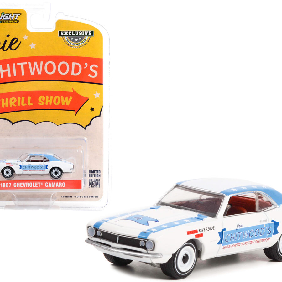 1967 Chevrolet Camaro White with Blue Stripes "Joie Chitwood’s Thrill Show: Legion of Worlds Greatest Daredevils" "Hobby Exclusive" Series 1/64 Diecast Model Car by Greenlight Automotive