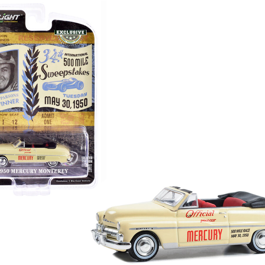 1950 Mercury Monterey Convertible Cream "Official Pace Car 34th International 500 Mile Sweepstakes" "Hobby Exclusive" Series 1/64 Diecast Model Car by Greenlight Automotive