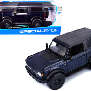 2021 Ford Bronco Wildtrak Dark Blue Metallic with Dark Gray Top "Special Edition" 1/18 Diecast Model Car by Maisto Ford by Diecast Mania