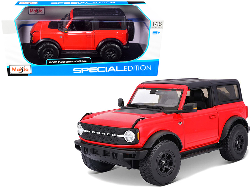 2021 Ford Bronco Wildtrak Red with Black Top "Special Edition" 1/18 Diecast Model Car by Maisto Automotive