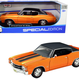 1971 Chevrolet Chevelle SS 454 Sport Orange Metallic with Black Top and Black Stripes 1/18 Diecast Model Car by Maisto Automotive by Diecast Mania