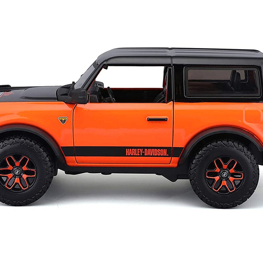 2021 Ford Bronco Badlands Orange and Black "Harley Davidson" "H-D Custom" Series 1/24 Diecast Model Car by Maisto Automotive