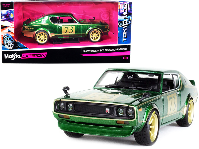 1973 Nissan Skyline 2000GT-R (KPGC110) #73 Green Metallic with Gold Stripes "Tokyo Mod" Series 1/24 Diecast Model Car by Maisto Automotive