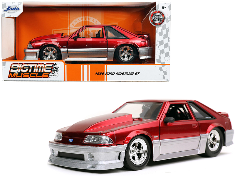 1989 Ford Mustang GT 5.0 Candy Red and Silver "Bigtime Muscle" 1/24 Diecast Model Car by Jada Automotive
