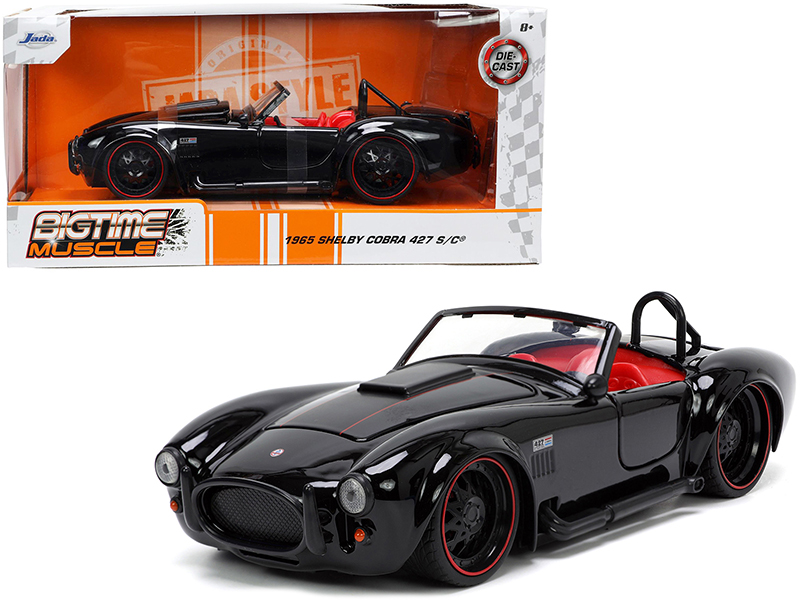 1965 Shelby Cobra 427 S/C Black with Matt Black and Red Stripes and Red Interior "Bigtime Muscle" Series 1/24 Diecast Model Car by Jada Automotive