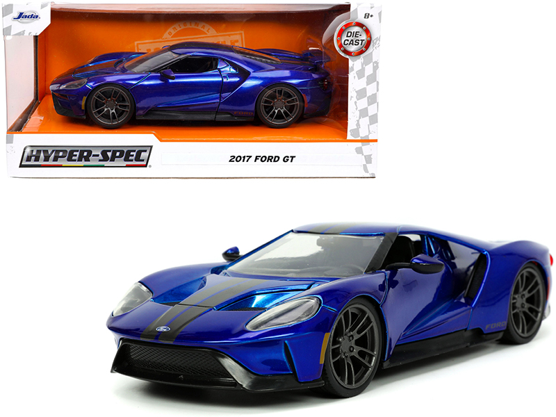 2017 Ford GT Candy Blue with Gray Stripes "Hyper-Spec" Series 1/24 Diecast Model Car by Jada Automotive
