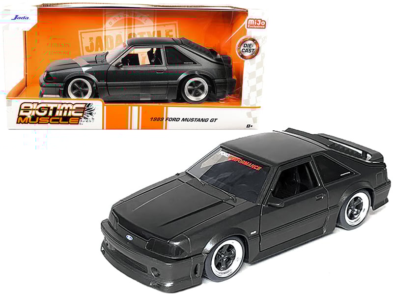 1989 Ford Mustang GT 5.0 Matt Black Metallic with Matt Black Hood "Bigtime Muscle" Series 1/24 Series Diecast Model Car by Jada Automotive