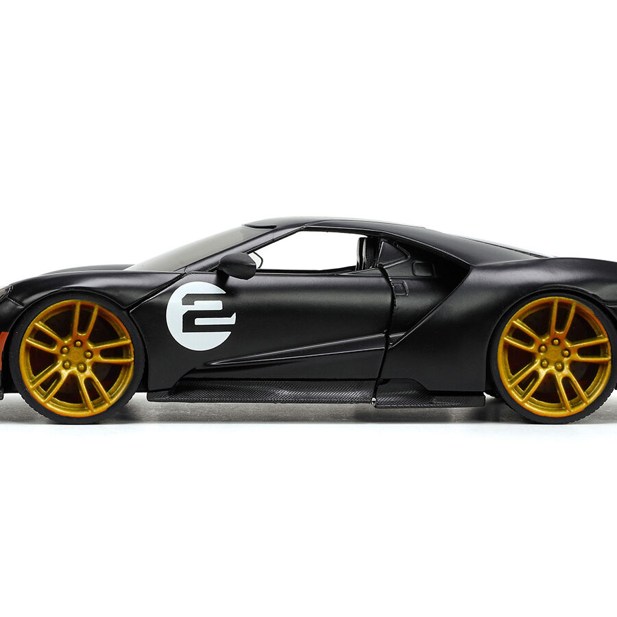 2017 Ford GT #2 Matt Black with Silver Stripes and Gold Wheels "Bigtime Muscle" Series 1/24 Diecast Model Car by Jada Automotive