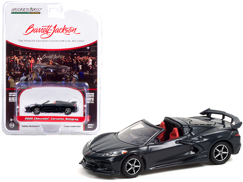 2020 Chevrolet Corvette C8 Stingray Convertible Shadow Gray Metallic with Adrenaline Red Interior (Lot #3002) Barrett Jackson "Scottsdale Edition" Series 7 1/64 Diecast Model Car by Greenlight Automotive