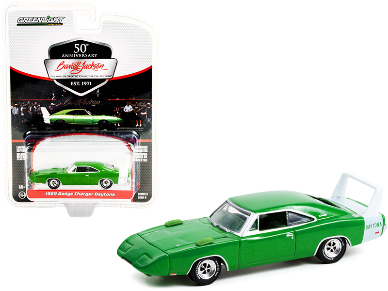 1969 Dodge Charger Daytona Spring Green Metallic with Green Interior and White Tail Stripe (Lot #1399) Barrett Jackson "Scottsdale Edition" Series 8 1/64 Diecast Model Car by Greenlight Automotive