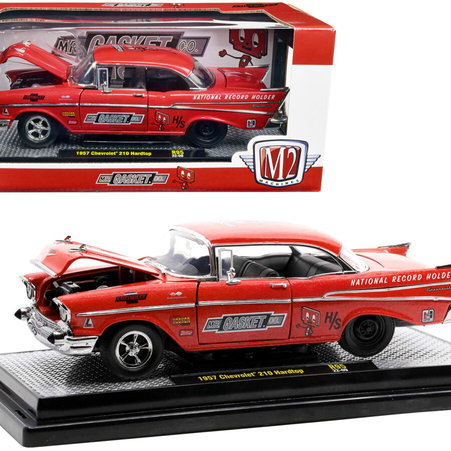 1957 Chevrolet 210 Hardtop Red Heavy Metallic with Graphics "Mr. Gasket Co." Limited Edition to 6550 pieces Worldwide 1/24 Diecast Model Car by M2 Machines Automotive