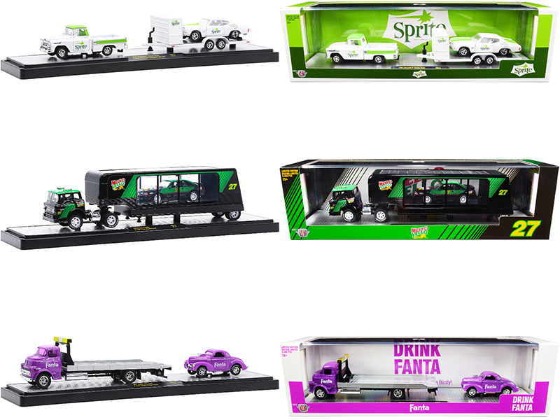 Auto Haulers "3 Sodas" Set of 3 pieces Release 13 1/64 Diecast Models by M2 Machines Automotive