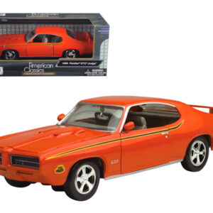 1969 Pontiac GTO Judge Orange with Stripes 1/24 Diecast Model Car by Motormax Sports Car Racing Collectibles by Diecast Mania