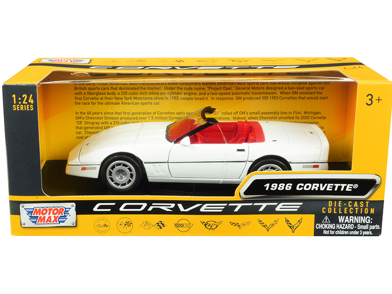 1986 Chevrolet Corvette C4 Convertible White with Red Interior "History of Corvette" Series 1/24 Diecast Model Car by Motormax Automotive