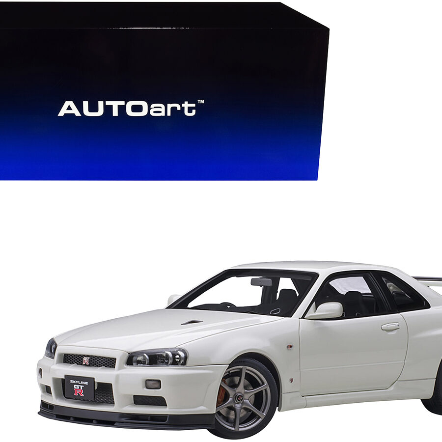 Nissan Skyline GT-R (R34) V-Spec II RHD (Right Hand Drive) White Pearl 1/18 Model Car by Autoart Automotive