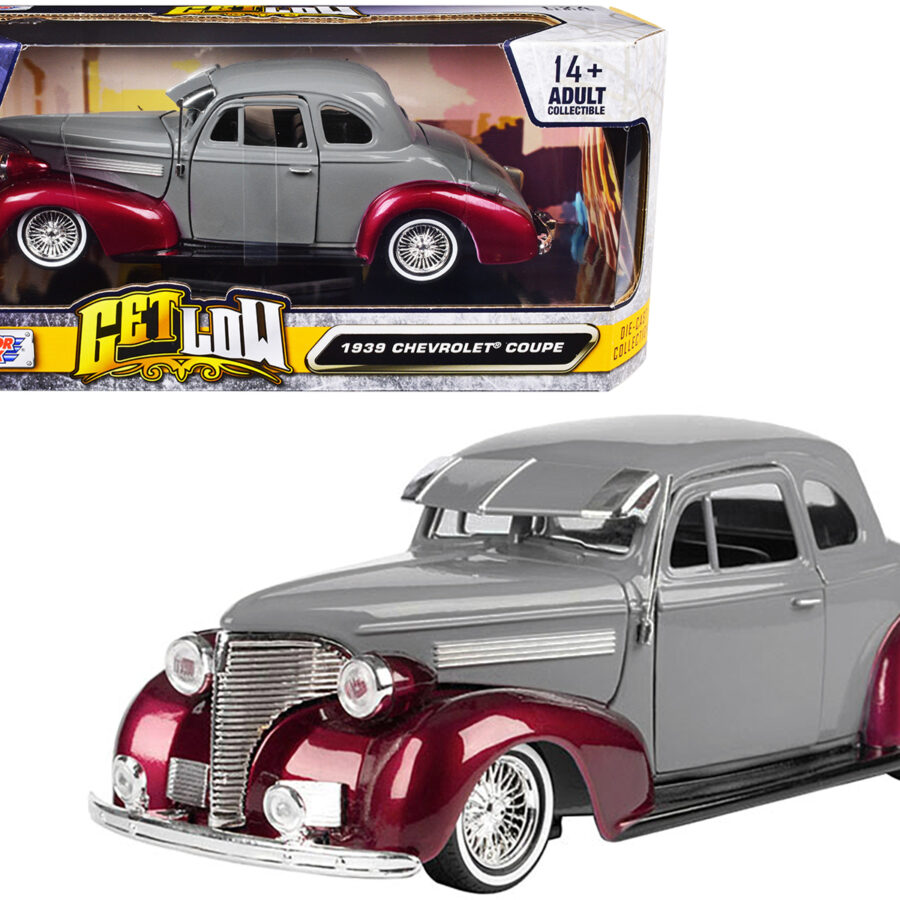1939 Chevrolet Coupe Lowrider Gray and Red Metallic "Get Low" Series 1/24 Diecast Model Car by Motormax Automotive