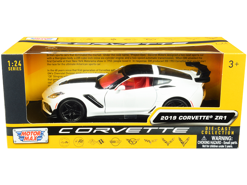2019 Chevrolet Corvette C7 ZR1 White and Black with Red Interior "History of Corvette" Series 1/24 Diecast Model Car by Motormax Automotive