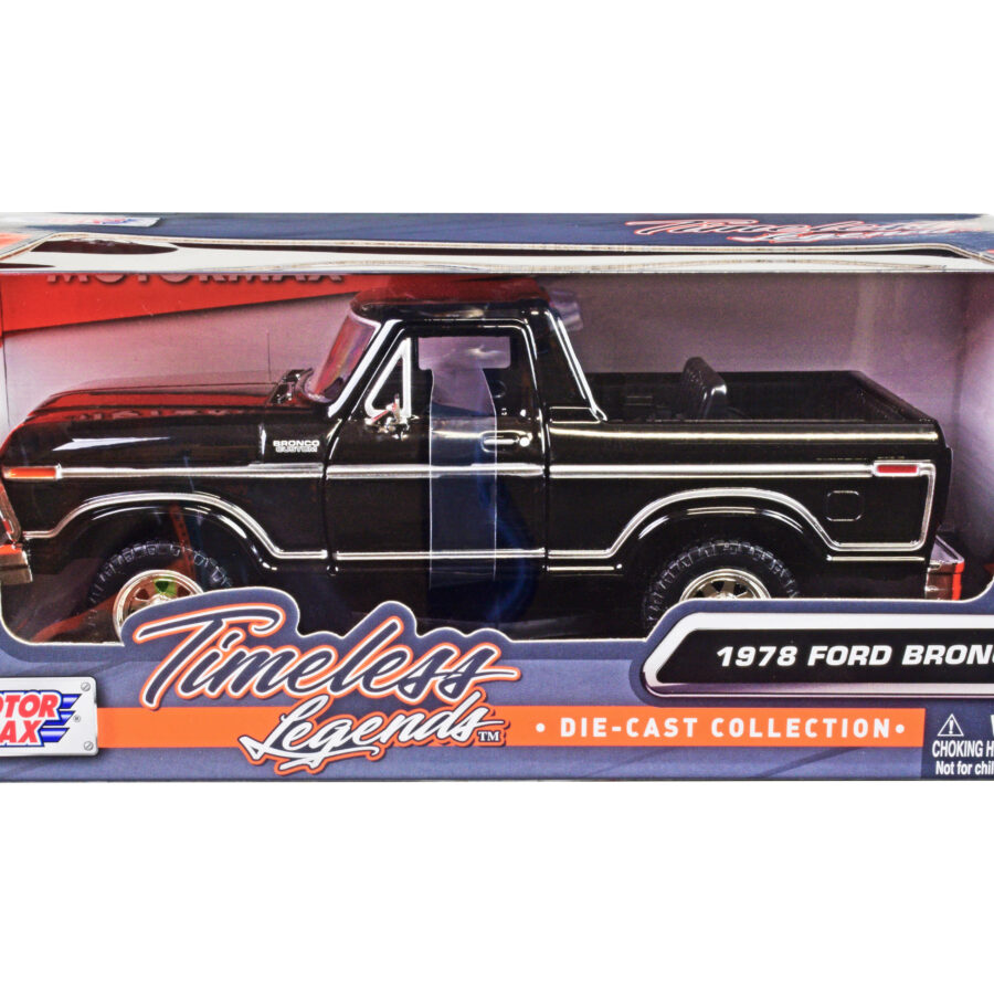 1978 Ford Bronco Custom (Open Top) Black "Timeless Legends" Series 1/24 Diecast Model Car by Motormax Automotive