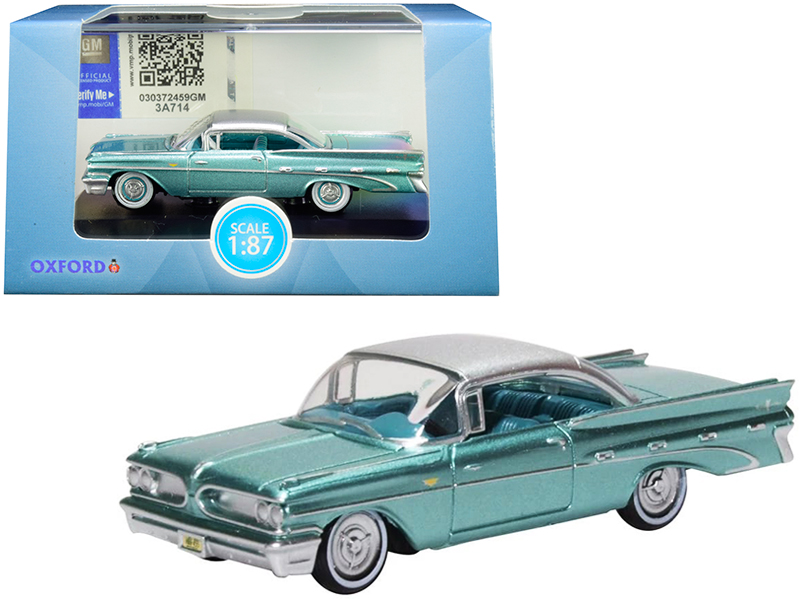 1959 Pontiac Bonneville Coupe Seaspray Green with Silver Top 1/87 (HO) Scale Diecast Model Car by Oxford Diecast Automotive