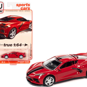 2020 Chevrolet Corvette C8 Stingray Torch Red with Twin Black Stripes "Sports Cars" Limited Edition to 15702 pieces Worldwide 1/64 Diecast Model Car by Autoworld by Diecast Mania