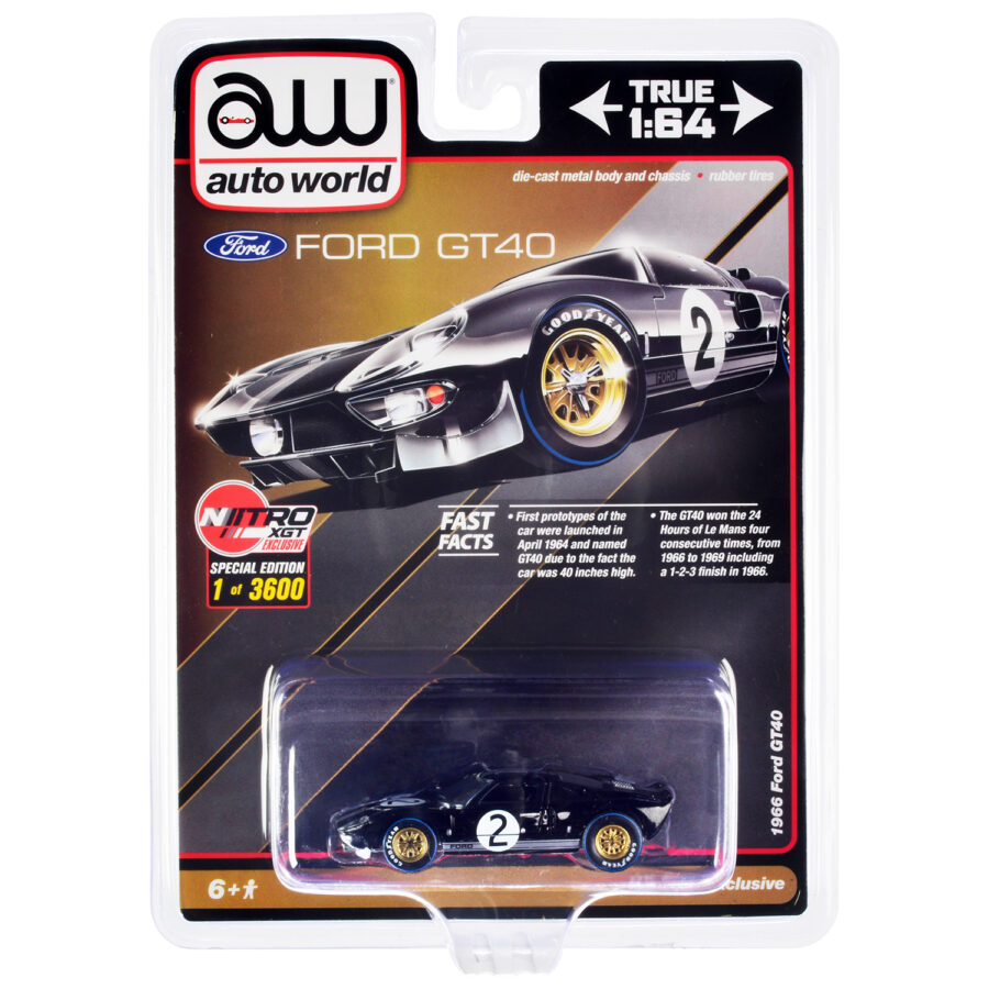 1966 Ford GT40 RHD (Right Hand Drive) #2 Black with Silver Stripes Limited Edition to 3600 pieces Worldwide 1/64 Diecast Model Car by Auto World Automotive